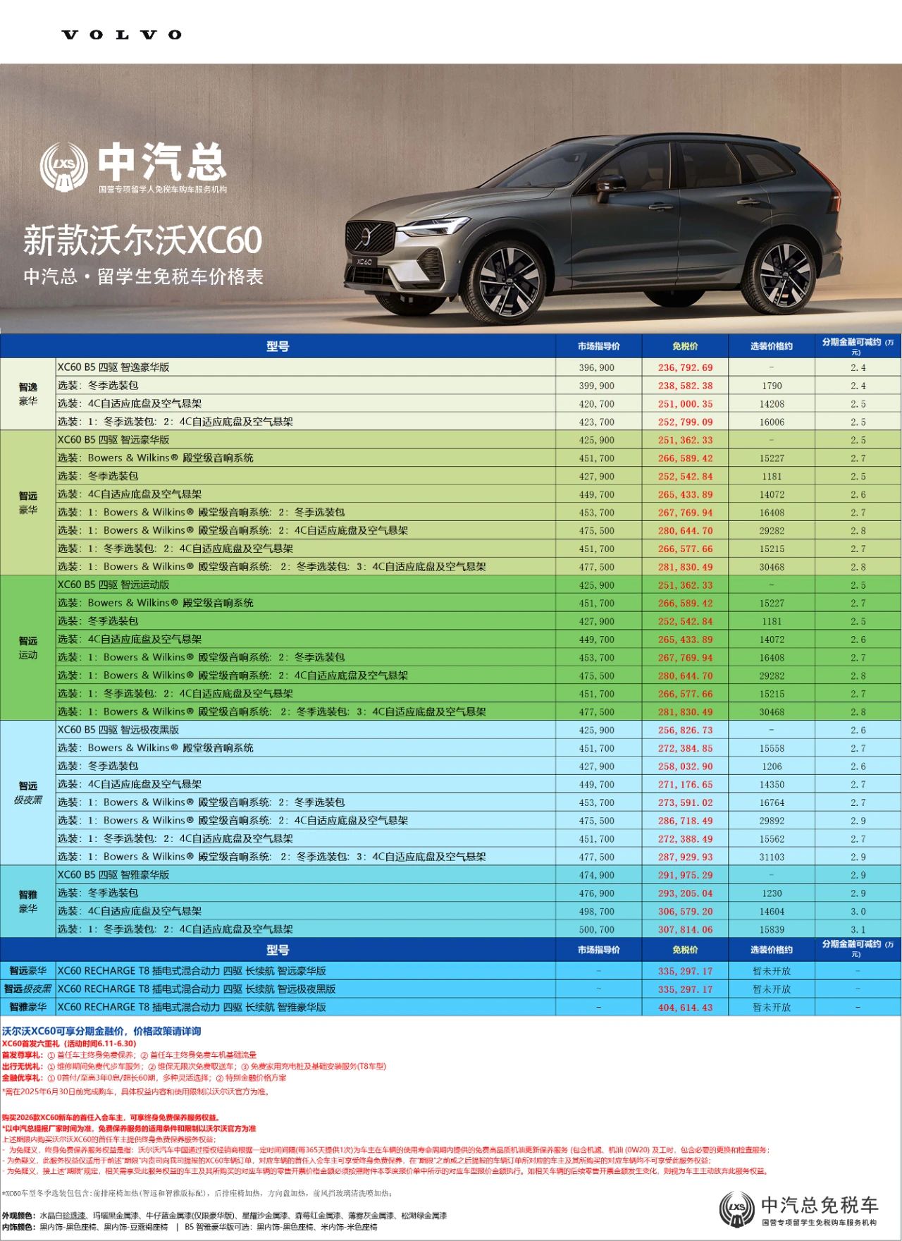 留学生免税车丨2026款沃尔沃XC60/XC40免税价发布