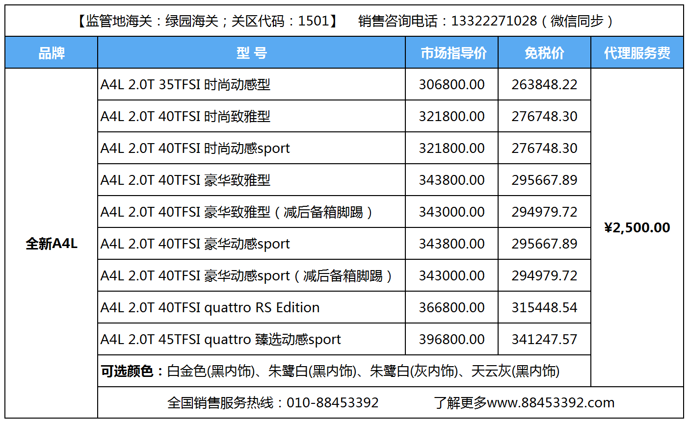 留学生免税车，2022年型奥迪A4L留学生购车价格发布