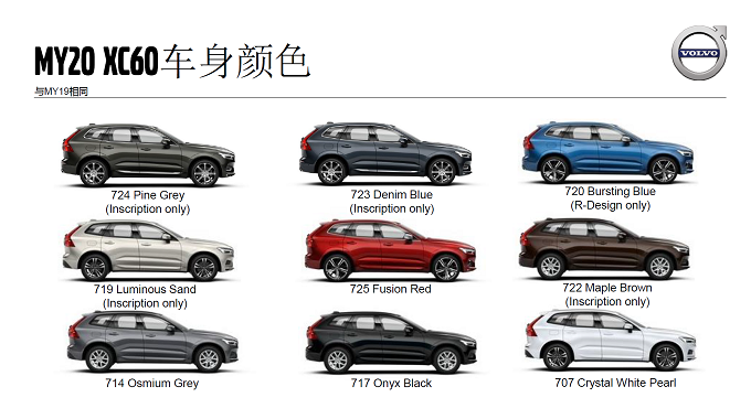 2020款XC60车身颜色