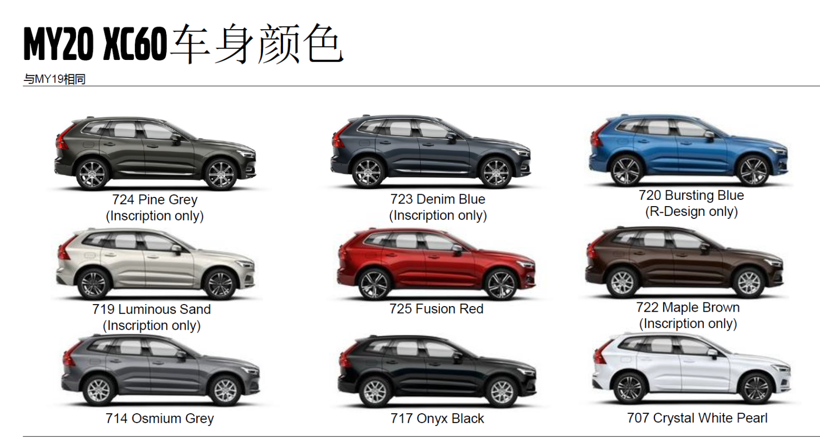2020款XC60车身颜色